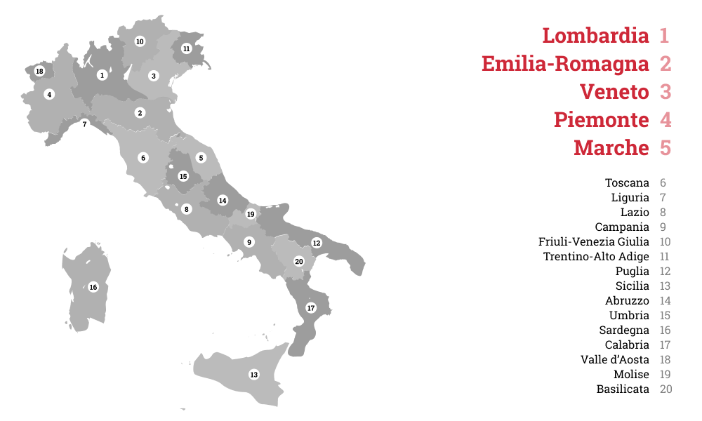 Map of Italy with regions